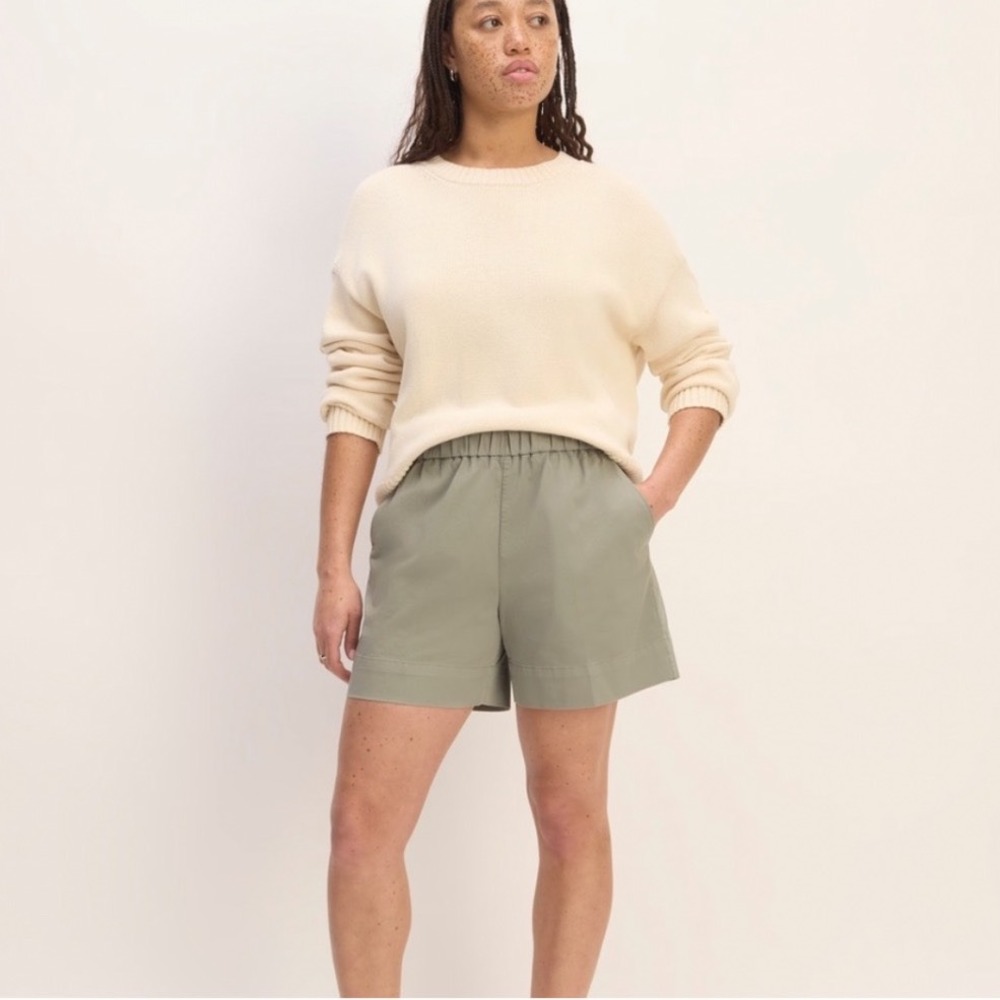 Everlane The Easy Short Olive Green Organic Cotton Elastic Waist Size 0